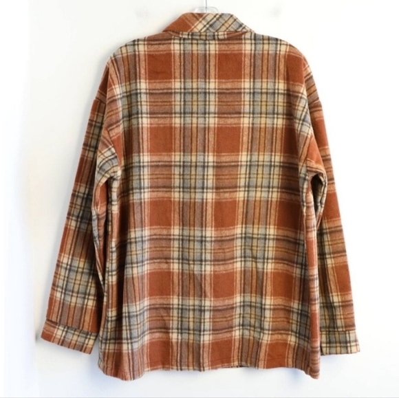 Oversized Plaid Shirt Jacket Women's Large Orange Brown New - Picture 2 of 7